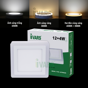 Đèn LED panel IVARS ốp nổi - 2 màu ánh sáng trắng và vàng - (12+4)W