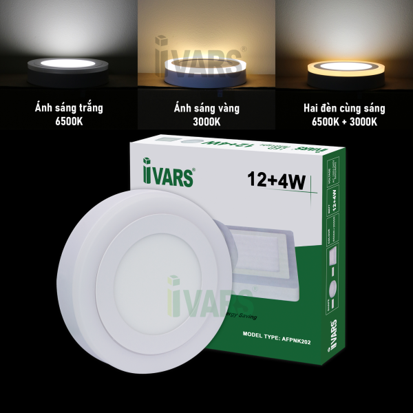 Đèn LED panel IVARS ốp nổi - 2 màu ánh sáng trắng và vàng - (12+4)W