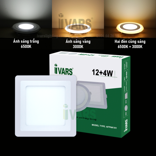 Đèn LED slim panel IVARS âm trần - 2 màu ánh sáng trắng và vàng - (12+4)W