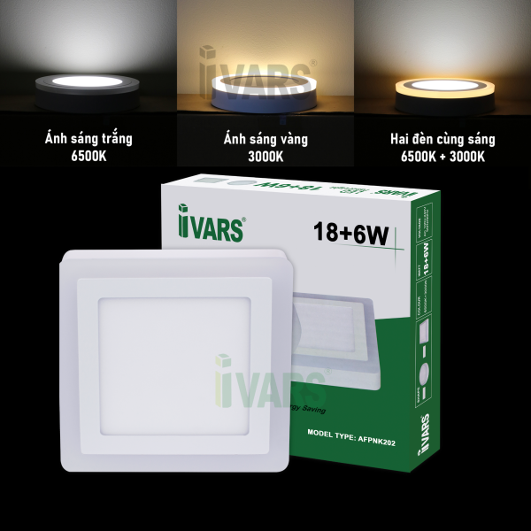 Đèn LED panel IVARS ốp nổi - 2 màu ánh sáng trắng và vàng - (18+6)W