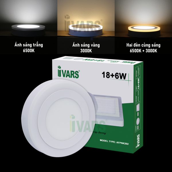 Đèn LED panel IVARS ốp nổi - 2 màu ánh sáng trắng và vàng - (18+6)W